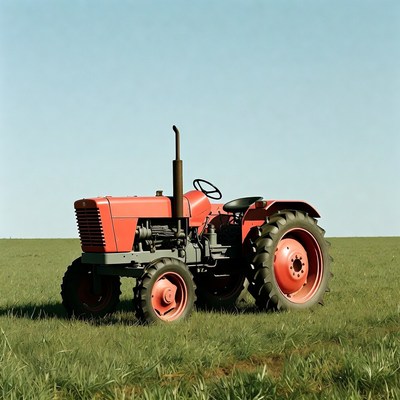 Red tractor in green field