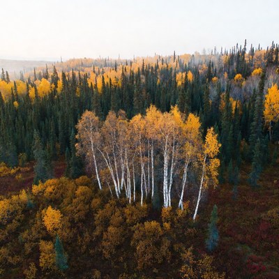 Golden Aspen Grove in Autumn Forest