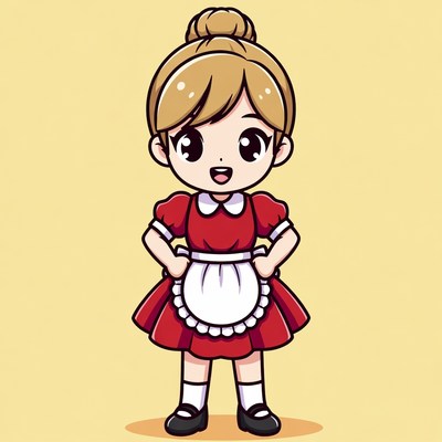 Cute girl in red maid dress