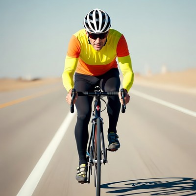 Man cycling on road in helmet