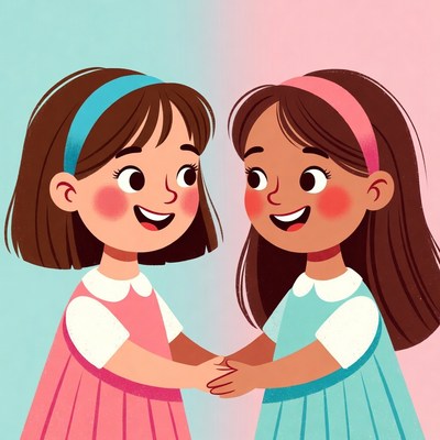 Two girls shaking hands illustration