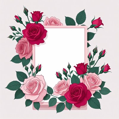 Pink Roses Around Blank Frame