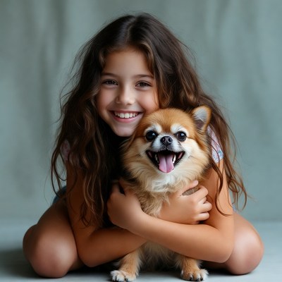 Girl hugging chihuahua dog