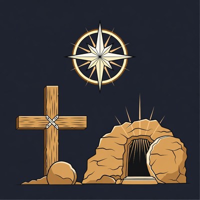 Empty Tomb Cross Star Illustration