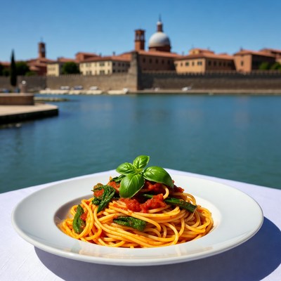 Spaghetti with Tomato Sauce by Ferrara River