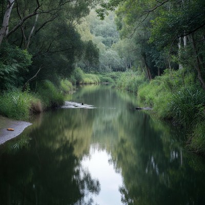Serene Forest River with Reflections