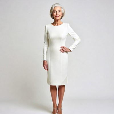 Elegant older woman in white dress