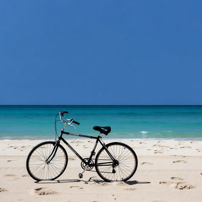 Black bicycle on beach