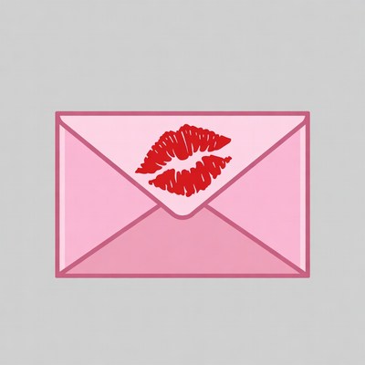 Pink envelope with red lipstick kiss