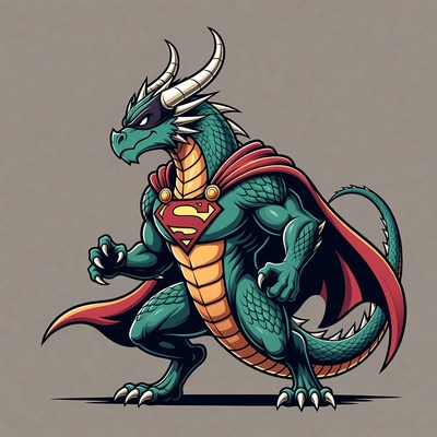 Muscular Green Dragon Superhero