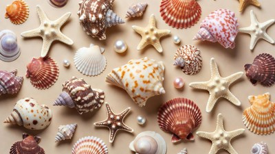 Assortment of seashells and starfish