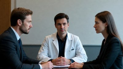 Doctor with man and woman at table