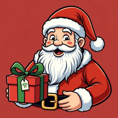 Smiling Santa Claus holding gift