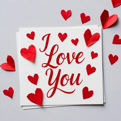I Love You Card with Red Hearts