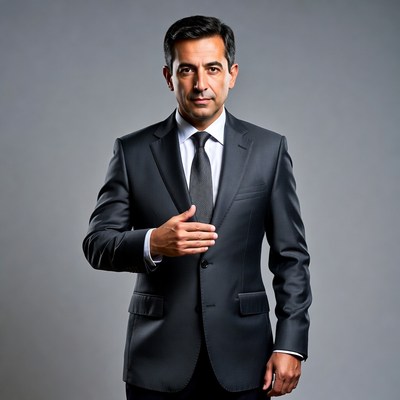 Middle Eastern man in suit gesturing