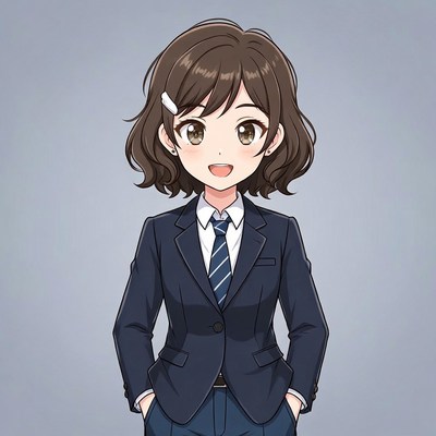 Anime girl in navy suit