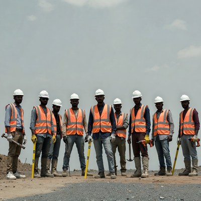 Group of construction workers in safety gear