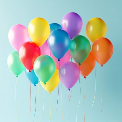 Colorful Balloons Floating on Blue Background