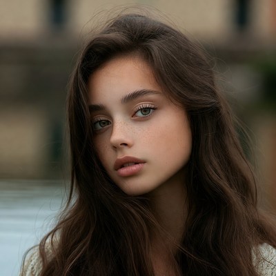 Beautiful young woman with long brown hair