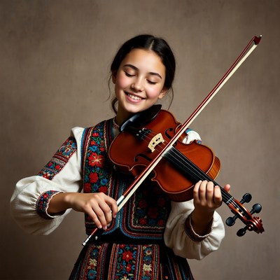 Girl playing violin in traditional dress