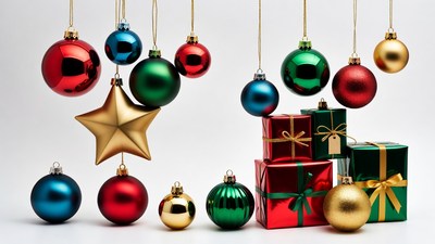 Colorful Christmas Ornaments and Gifts