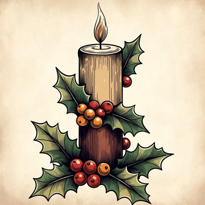 Holly Candle Tattoo Illustration