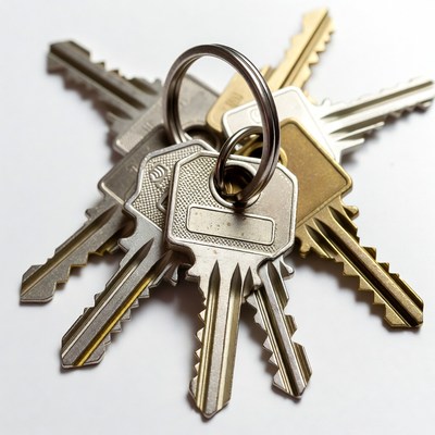 Bunch of keys on white background
