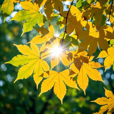 Sunlight through autumn maple leaves