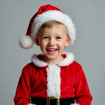 Boy in Santa Claus costume smiling