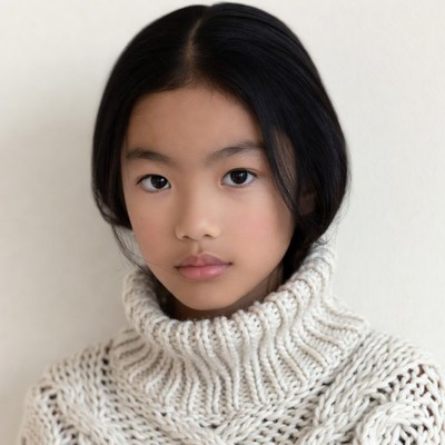 Asian girl in white turtleneck sweater