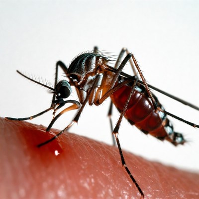 Mosquito biting human skin