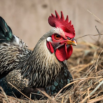 Rooster on hay background