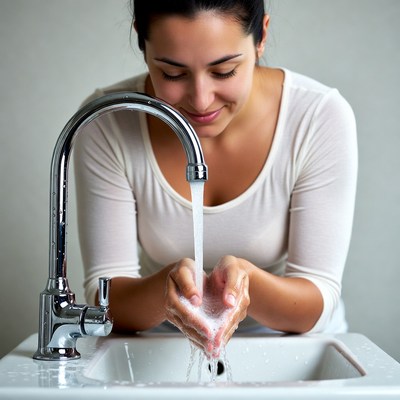 Woman washing hands at sink