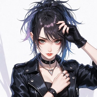 Anime girl in leather jacket