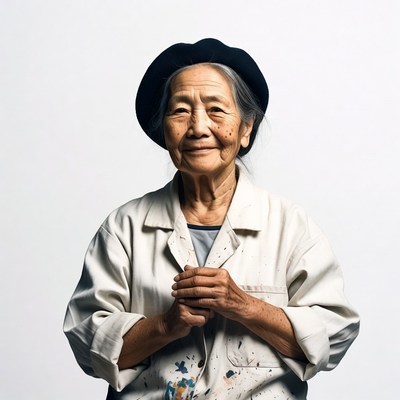 Elderly Asian woman in beret