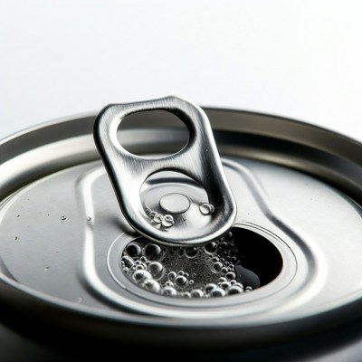 Open soda can with fizzing bubbles