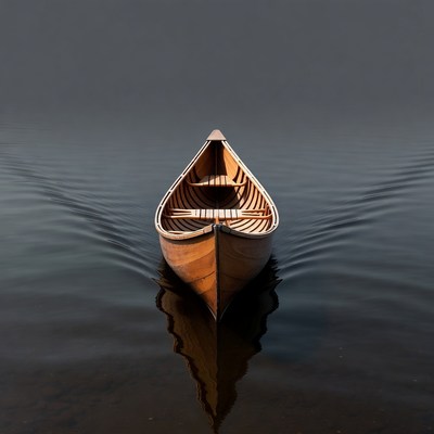 Wooden Canoe on Calm Water