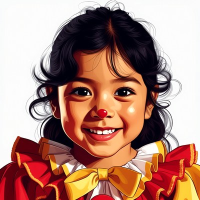 Asian girl in clown costume smiling