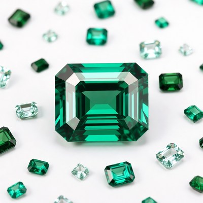 Large Emerald Surrounded by Small Gems