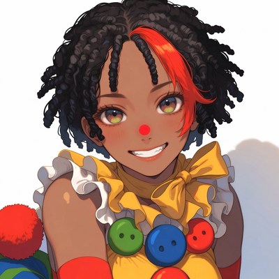Smiling African-American girl clown illustration