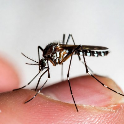 Mosquito on human finger