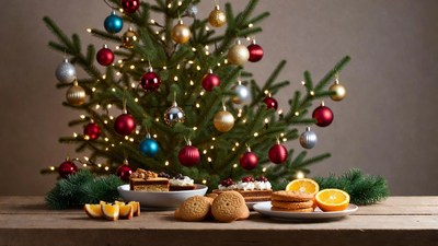 Christmas Tree with Cookies and Oranges