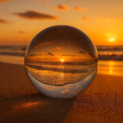 Crystal Ball Reflecting Sunset Beach