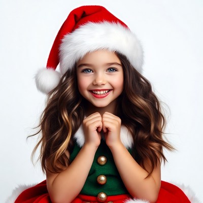 Girl in Santa hat smiling