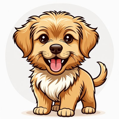 Cute fluffy golden puppy smiling