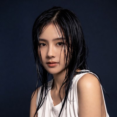 Asian woman with wet hair