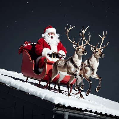 Santa Claus in Sleigh with Reindeer