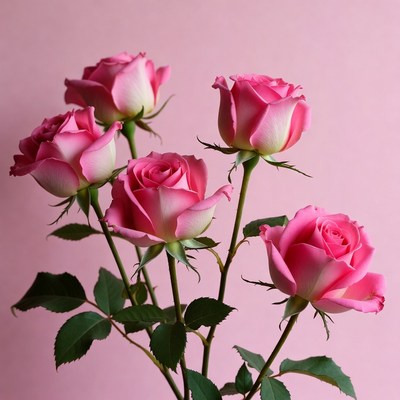 Pink Roses Bouquet on Pink Background