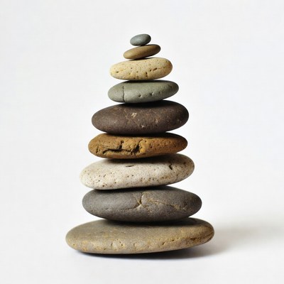 Stacked Pebbles on White Background