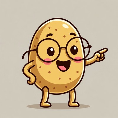 Cartoon potato pointing with glasses